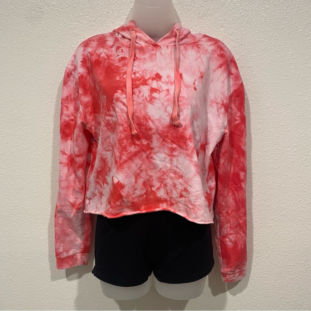 fifth sun pink & white tie dye hoodie hooded sweater sweatshirt long sleeve top